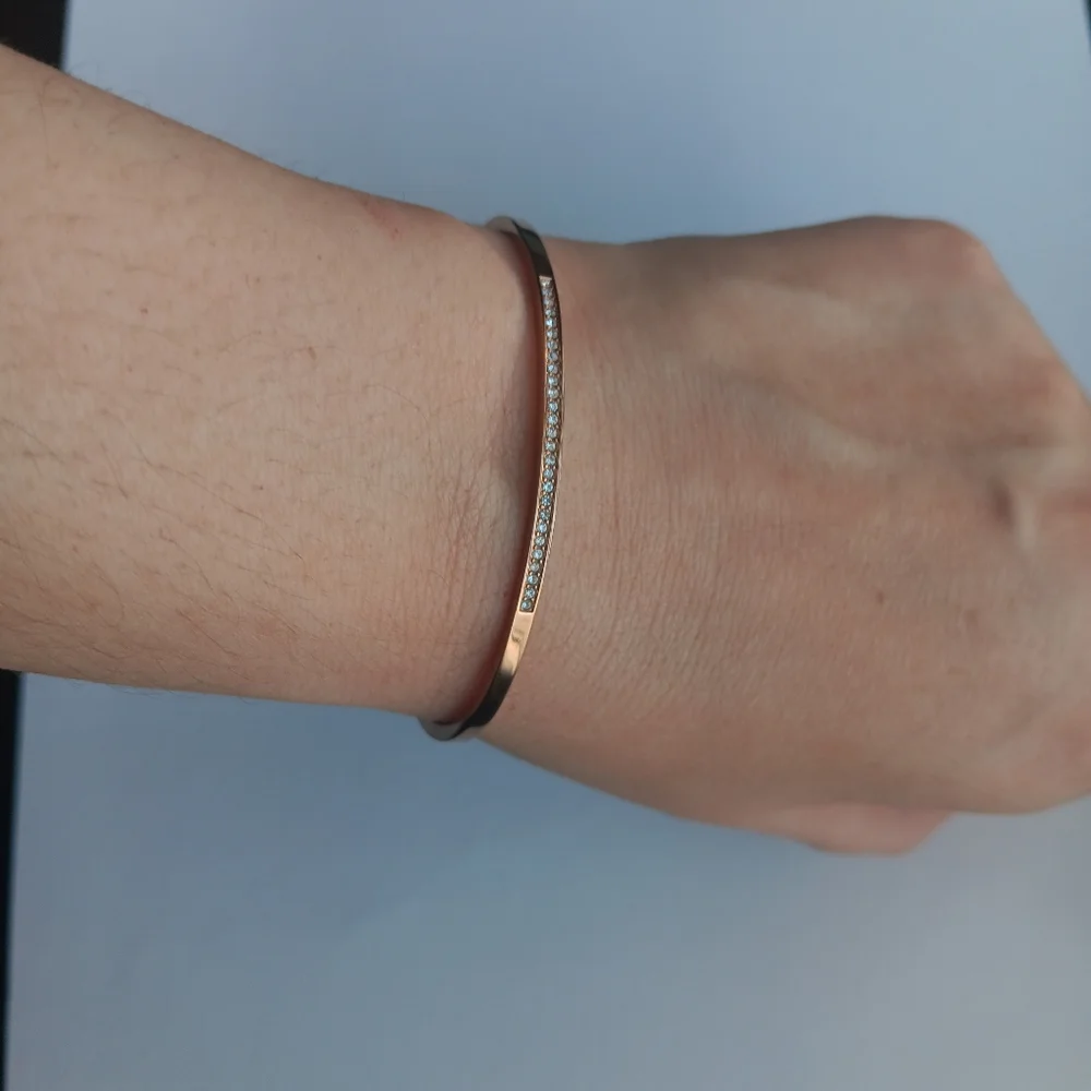 Michael Kors Rose Gold Tone Steel Slim Cuff Bracelet‎ Clear CZ Crystal Elegant